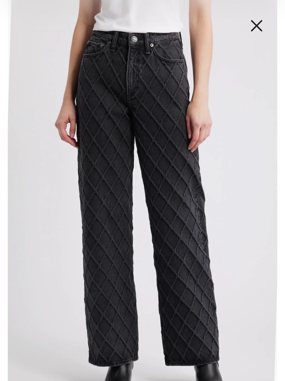 rag & bone Black Quilted Diamond Wide-Leg Jeans